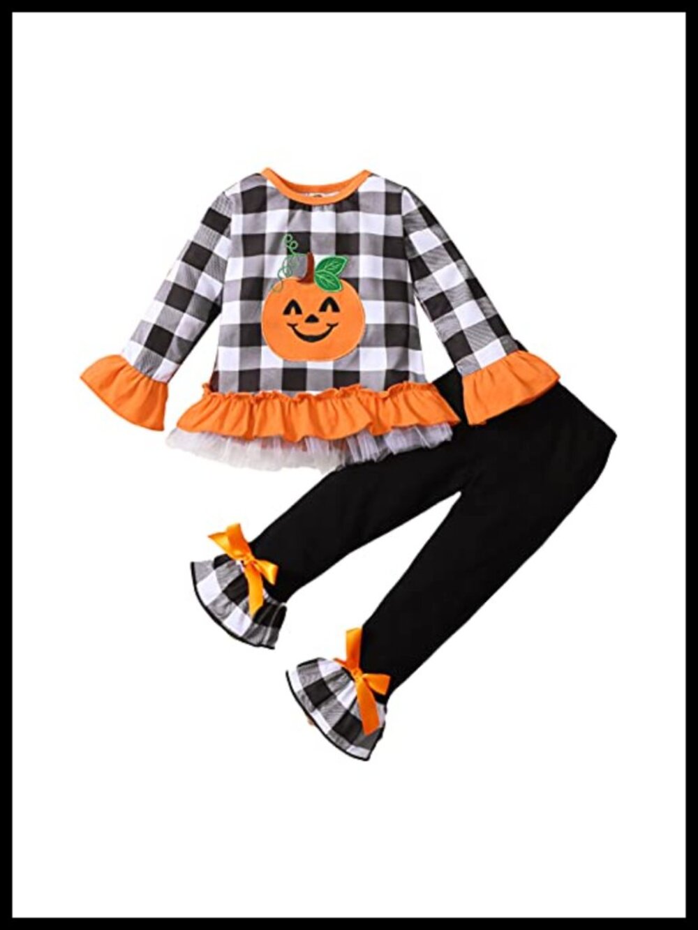 Toddler Girl Halloween Outfit Set Pumpkin Tee Flare Pants 2 Piece